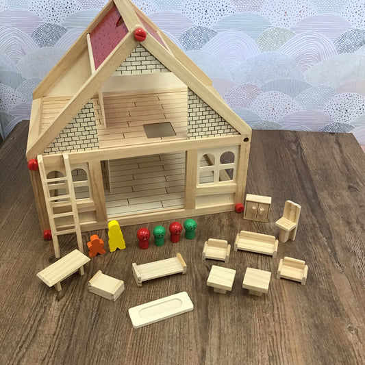 Wooden Doll House With Accessories DOES NOT SHIP